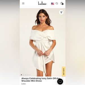 Always Celebrating Ivory Satin Off-the-Shoulder Mini Dress Size Medium NWT